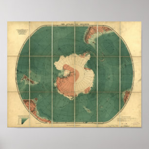 Poster Carte antique 1922 de régions de l'Antarctique