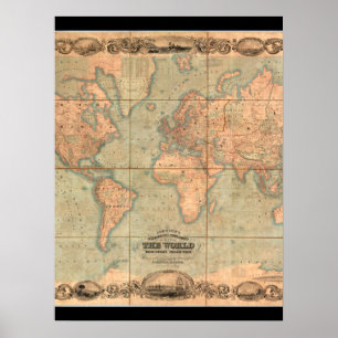 Poster Carte antique 4 du monde
