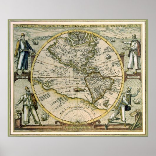 Poster Carte antique, America Sive Novus Orbis, 1596 (Devant)
