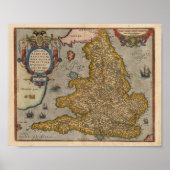 Poster Carte antique d'Angleterre de 1573 (Devant)
