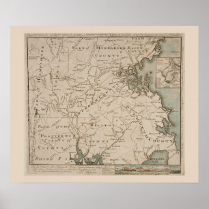 Poster Carte antique de Boston et Environs 1775
