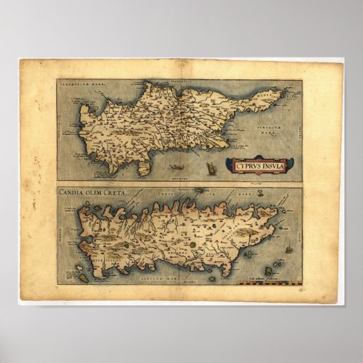 Poster Carte antique de Chypre ORTELIUS ATLAS 1570 A.D. (Devant)