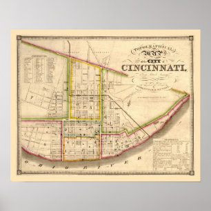 Poster Carte antique de Cincinnati Ohio