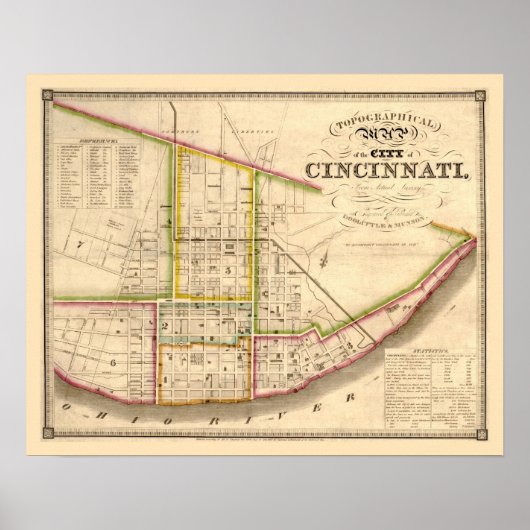 Poster Carte antique de Cincinnati Ohio (Devant)
