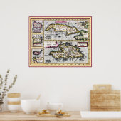 Poster Carte antique de Cuba, Haïti, Caraïbes (Cuisine)