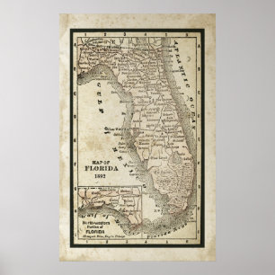 Poster Carte antique de Floride