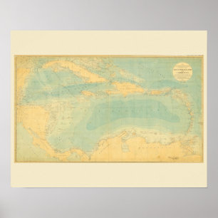 Poster Carte antique de la mer des Caraïbes