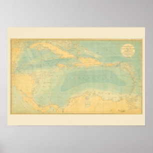 Poster Carte antique de la mer des Caraïbes