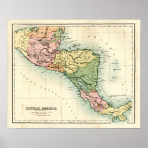 Poster Carte antique de l'Amérique centrale