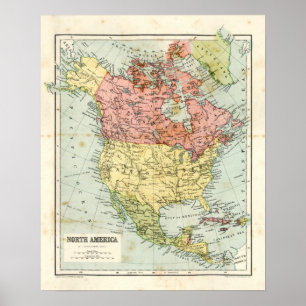 Poster Carte antique de l'Amérique du Nord