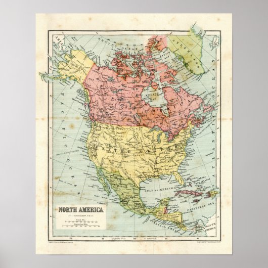 Poster Carte antique de l'Amérique du Nord (Devant)