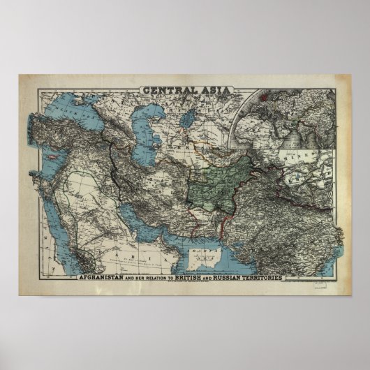 Poster Carte antique de l'Asie Centrale 1885 (Devant)