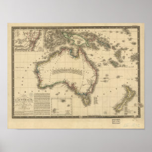 Poster Carte antique de l'Australie 1826