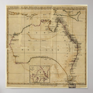 Poster Carte antique de l'Australie vers 1770