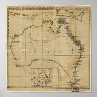 Poster Carte antique de l'Australie vers 1770