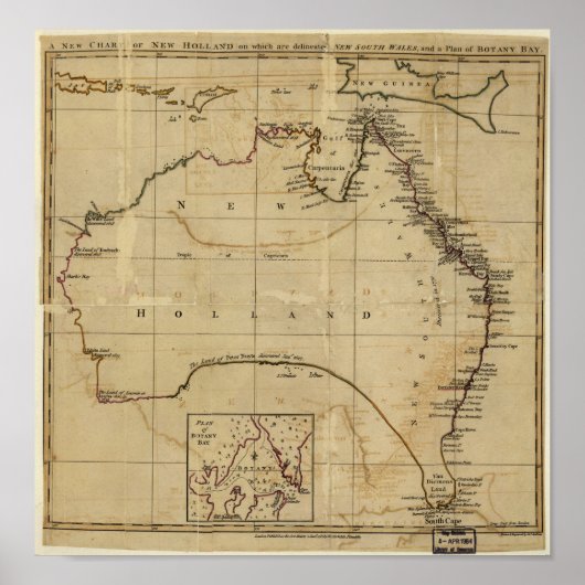 Poster Carte antique de l'Australie vers 1770 (Devant)