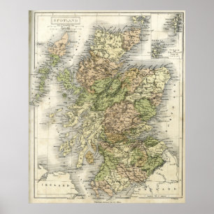 Poster Carte antique de l'Écosse