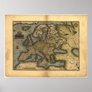 Poster Carte antique de l'Europe ORTELIUS ATLAS 1570 A.D.