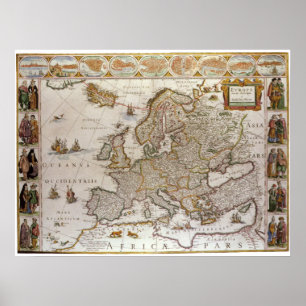 Poster Carte antique de l'Europe par Willem Jansz Blaeu, 