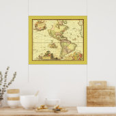Poster Carte antique de l'hémisphère occidental ~ 1700's (Cuisine)