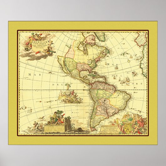 Poster Carte antique de l'hémisphère occidental ~ 1700's (Devant)