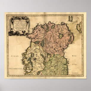 Poster Carte antique de l'Irlande du Nord à partir de