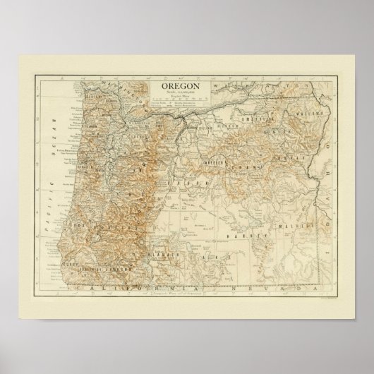 Poster Carte antique de l'Oregon (Devant)