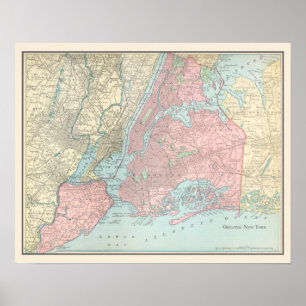 Poster Carte antique de New York City