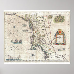 Poster Carte antique de New York, Nouvelle Angleterre
