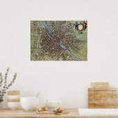 Poster Carte antique de Paris France (Cuisine)