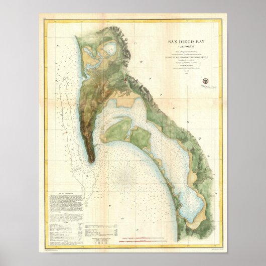 Poster Carte antique de San Diego Bay California (Devant)