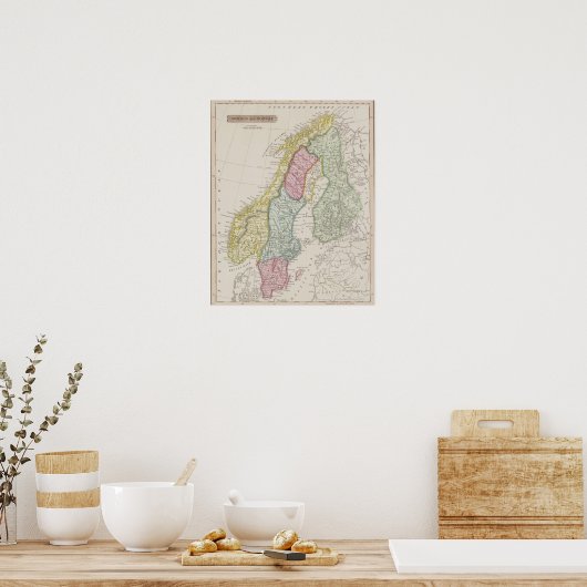 Poster Carte antique de Suède (Cuisine)