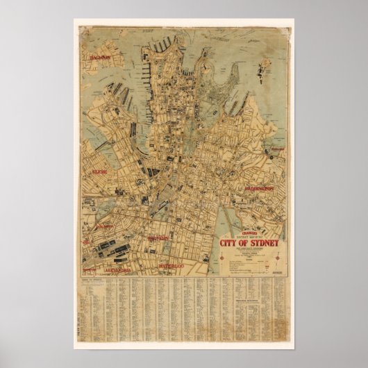 Poster Carte antique de Sydney Australie (Devant)