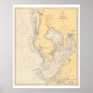Poster Carte antique de Tampa Bay Floride