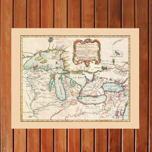 Poster Carte antique des Grands Lacs