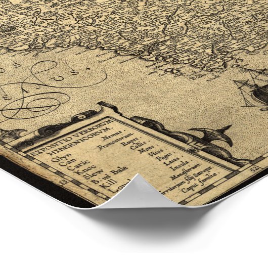 Poster Carte antique d'Irlande 1606 (Coin)