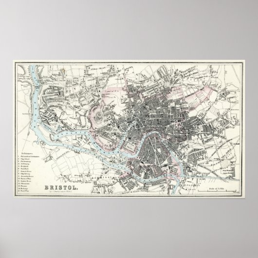 Poster Carte antique du 19ème siècle de Bristol (Devant)