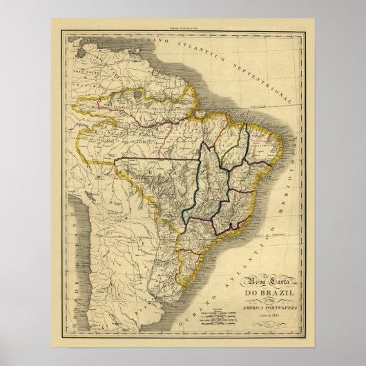 Poster Carte antique du Brésil en 1821 (Devant)