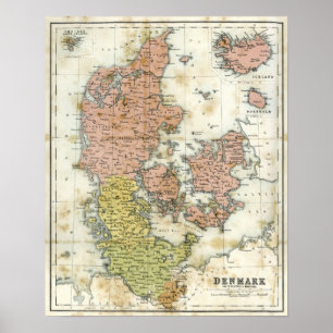 Poster Carte antique du Danemark