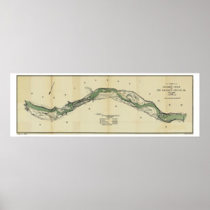 Poster Carte antique du fleuve Columbia Washington