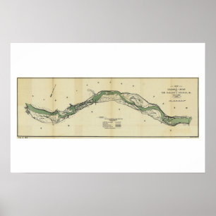 Poster Carte antique du fleuve Columbia Washington