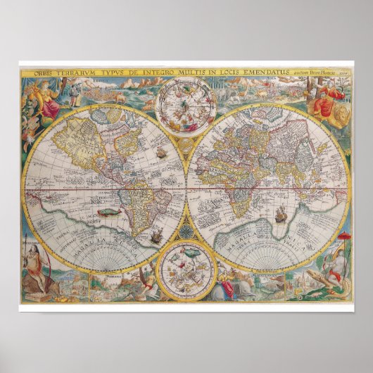 Poster Carte antique du monde 1594 (Devant)