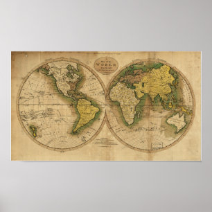 Poster Carte antique du monde - 1795