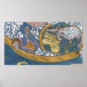 Poster Carte antique du monde avec Claude Ptolémée, 1507
