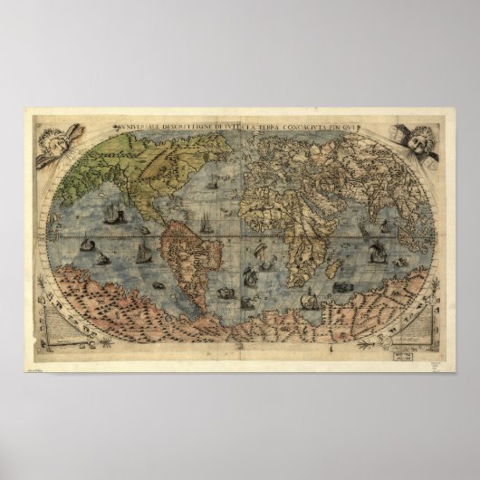 Poster Carte antique du monde en 1565 (Devant)