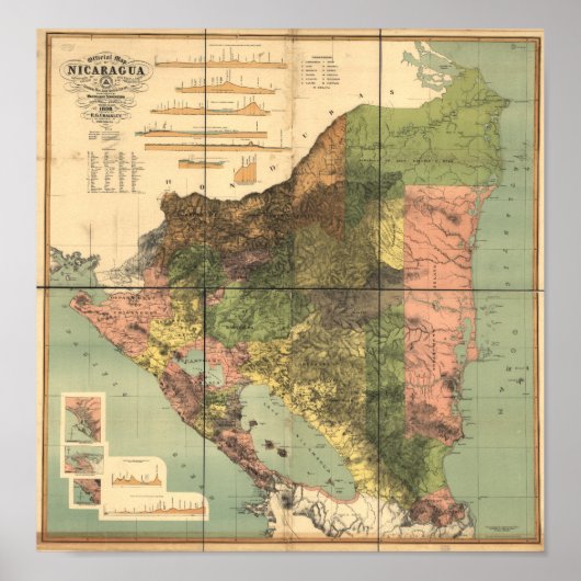 Poster Carte antique du Nicaragua 1898 (Devant)
