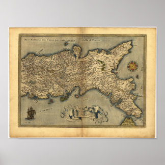 Poster Carte antique du sud de l'Italie ORTELIUS ATLAS 15