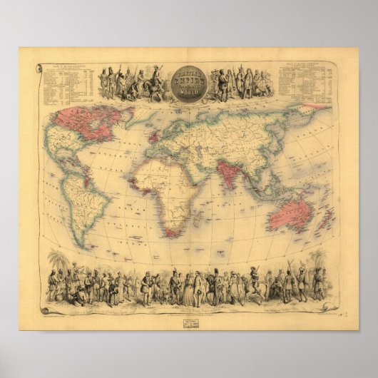 Poster Carte antique - L'Empire britannique 1850 (Devant)