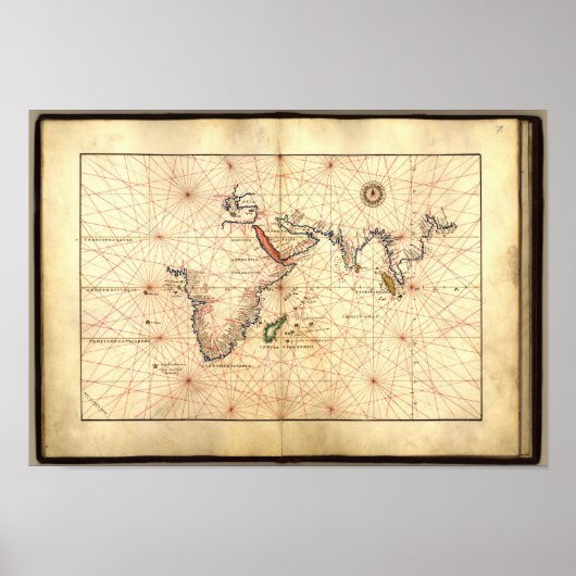 Poster Carte antique Océan Indien Atlas Agnese 1544 A.D. (Devant)