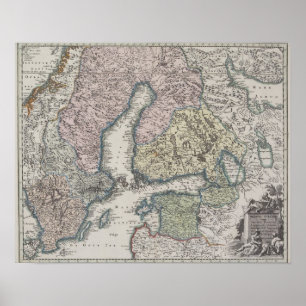Poster Carte antique scandinave